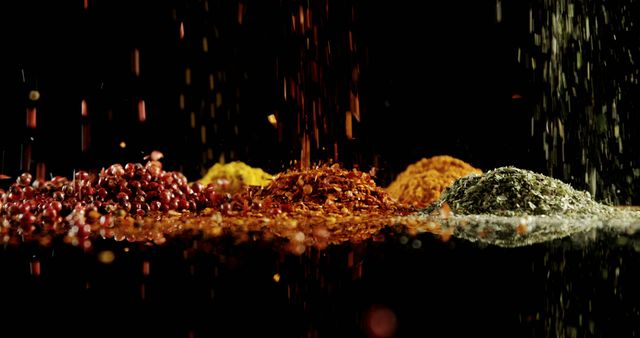 Assorted Spices Falling Against Black Background - Download Free Stock Images Pikwizard.com