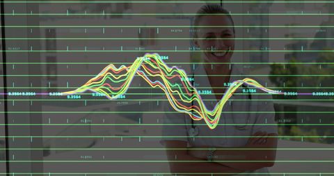 Digital medical data integration with female doctor portrait