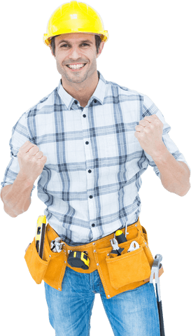 Euphoric Young Male Construction Worker Wearing Transparent Safety Helmet Celebrating - Download Free Stock Videos Pikwizard.com