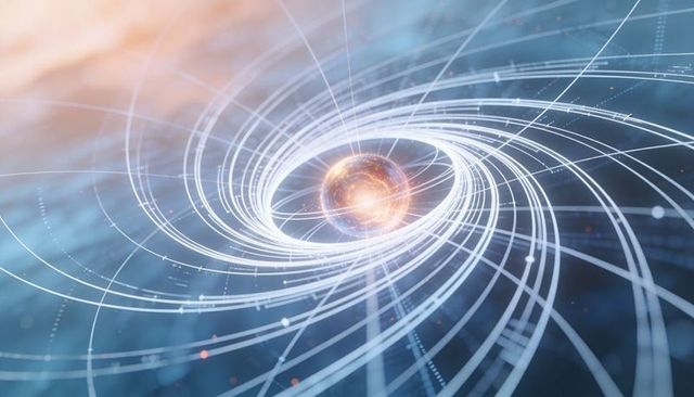 Rotating Orange-Gold Energy Core Glowing in Spiral Data Vortex