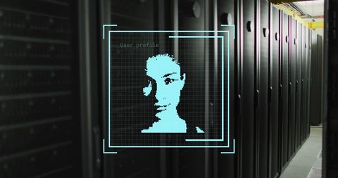 Biometric Data Overlaid on Computer Servers in Data Center - Download Free Stock Images Pikwizard.com