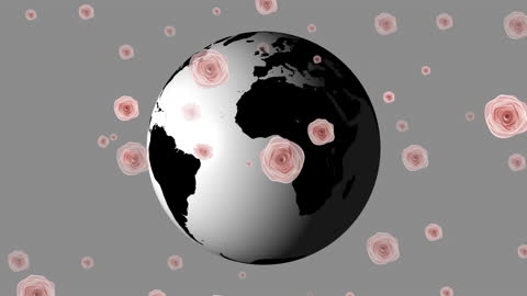 Digital Animation with Asymmetrical Globe and Floating Flowers