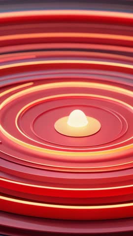 Vertical neon rings spinning with pulsing dome, abstract tech motion loop for backgrounds
