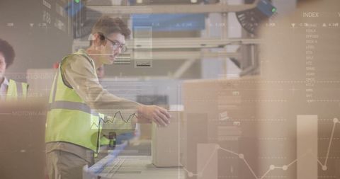 Warehouse Workers Overlaid with Digital Data Graphics - Download Free Stock Images Pikwizard.com