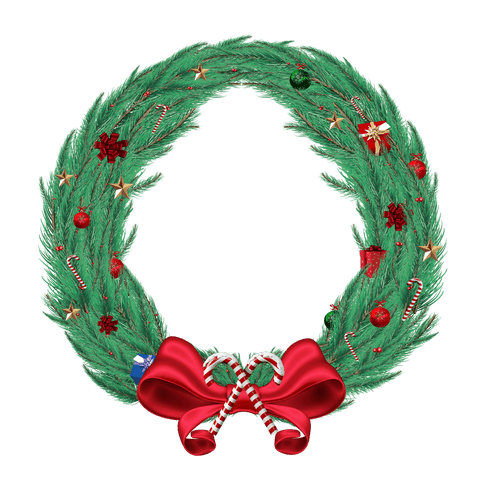 Festive christmas wreath with ornaments on transparent background