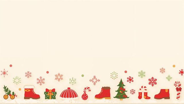 Decorating festive holiday border running along bottom on warm cream background featuring red boots