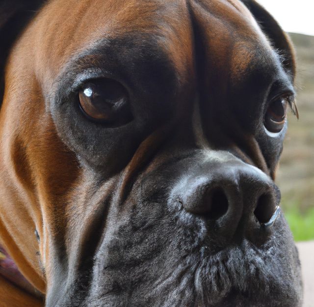Close up of cute brown and black boxer dog over landscape. Animals, nature, dog and harmony concept.