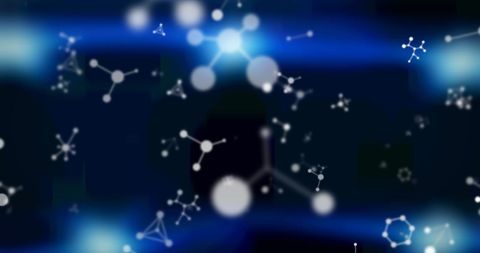Floating White Molecules on Blue Background Symbolizing Science