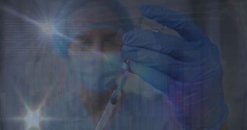 Female Doctor with COVID-19 Vaccine and Data Overlay