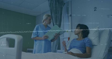Nurse Checking Patient Chart in Hospital Room