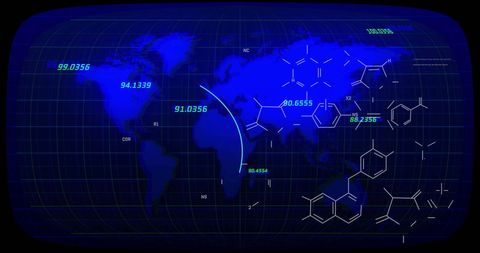 Digital World Map with Chemical Formulas and Data Coordinates