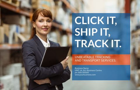 Confident Businesswoman in Warehouse Promoting Logistics Services - Download Free Stock Templates Pikwizard.com