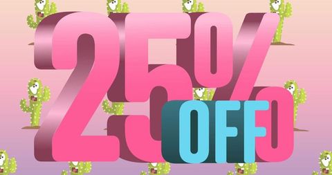 25 Percent Off Colorful Retro Digital Sale Banner with Cactus Background