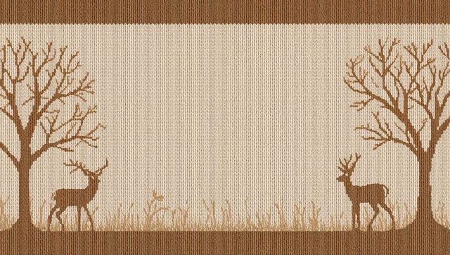 Knitted woodland panel featuring deer silhouettes, bare trees, grasses on duotone textile