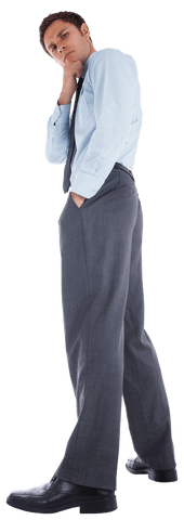 Transparent Young Businessman Deep in Thought Relaxed Pose