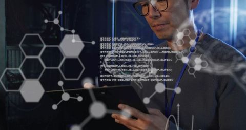 Technician Analyzing Data with AI Interface in Server Room - Download Free Stock Images Pikwizard.com
