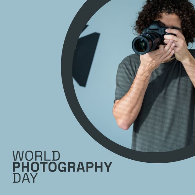 World Photography Day Celebration with Man Using Camera in Studio - Download Free Stock Templates Pikwizard.com