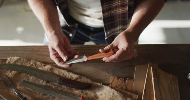 Artisan Crafting Knife in Workbench - Download Free Stock Images Pikwizard.com