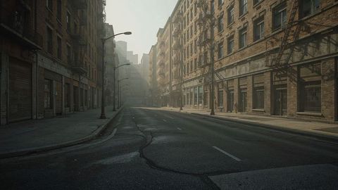 Deserted urban street with vintage earthquake brick buildings