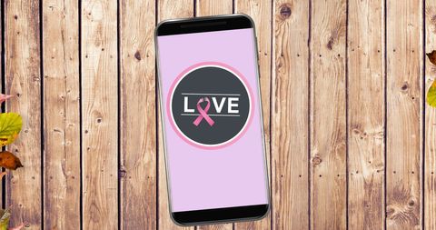 Digital Love Emblem with Pink Breast Cancer Awareness Ribbon