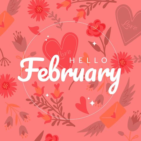 Hello February Floral and Heart Illustration - Download Free Stock Templates Pikwizard.com