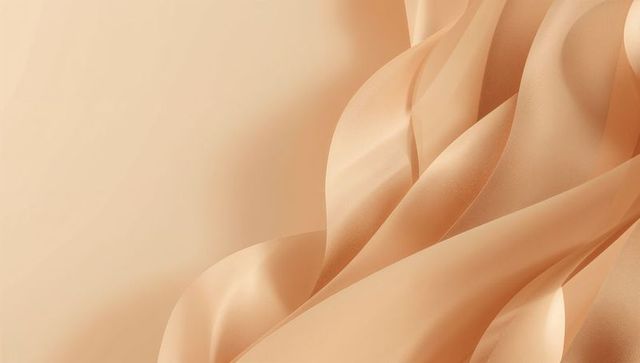 Flowing translucent beige ribbons creating soft abstract background with peach gradient