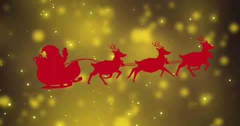 Red Silhouette of Santa's Sleigh on Festive Gold Background