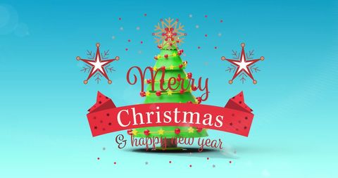 Festive Christmas Greeting Card with Tree and Stars