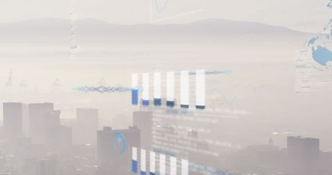 Futuristic Data Visualization over Foggy Urban Skyline - Download Free Stock Images Pikwizard.com