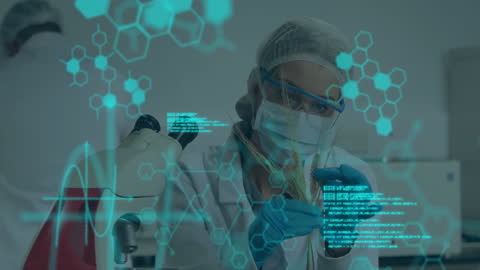 Scientists Analyzing Data with Advanced Molecular Visualization