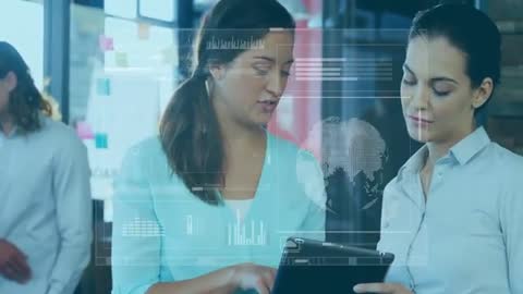 Team Analyzing Digital Data with Advanced Tech Interface