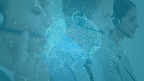 Digital Brain Overlay on Business Team Communicating