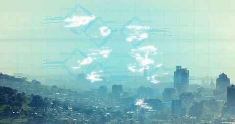 Futuristic Cityscape with Digital Security Interface - Download Free Stock Images Pikwizard.com
