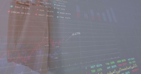 Financial Data and Growth Chart Overlay on Shopping Bag