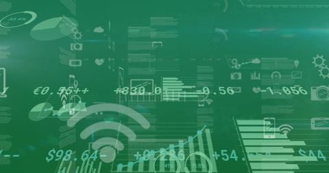 Digital Financial Data and Icons on Green Background - Download Free Stock Images Pikwizard.com