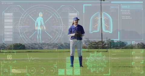 Digital Data Overlay on Female Baseball Player on Field