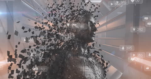 Abstract Human Model with Social Media Interface in Futuristic Tunnel