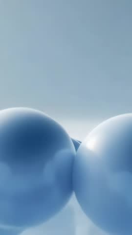 Vertical video gliding through blue sphere field, futuristic abstract minimalist motion