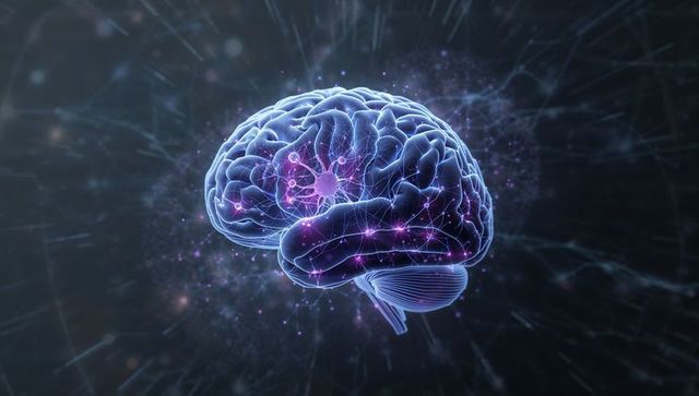 Glowing Neural Brain with Magenta Synapses and Digital Network Visualization