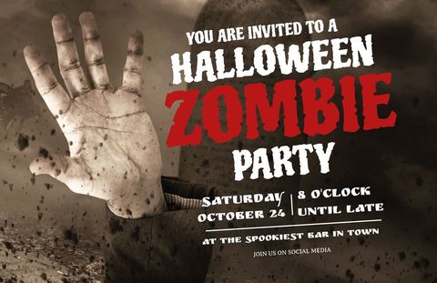 Zombie-Themed Halloween Party Invitation Template - Download Free Stock Templates Pikwizard.com