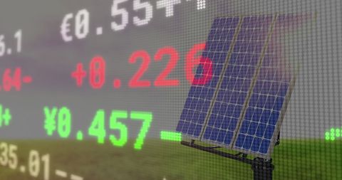 Stock Market Data with Solar Panels Signifying Green Investment - Download Free Stock Images Pikwizard.com