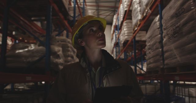 Warehouse Worker Conducting Inventory with Hard Hat and Tablet - Download Free Stock Images Pikwizard.com