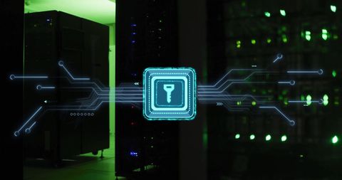 Digital Key Graphic Overlaying Server Room Technology - Download Free Stock Images Pikwizard.com