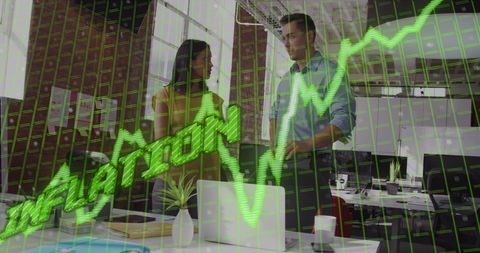 Business colleagues discussing inflation and data trends in office