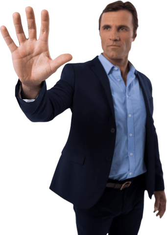 Businessman interacting with transparent screen interface