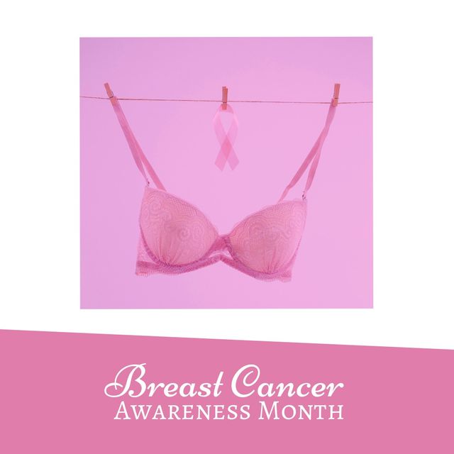 Breast Cancer Awareness Month Campaign Design with Pink Ribbon and Bra - Download Free Stock Templates Pikwizard.com