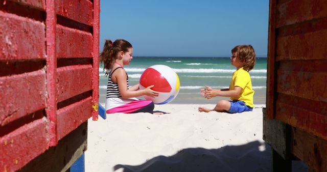 Children Playing with Beach Ball on Sandy Beach - Download Free Stock Images Pikwizard.com