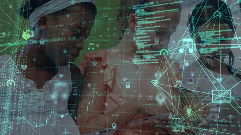 Diverse Girls Interacting with Tablet and Digital Interface