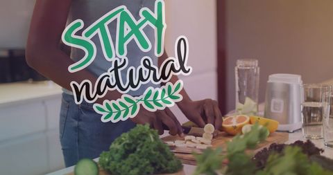 Healthy lifestyle concept with african american woman slicing fruits