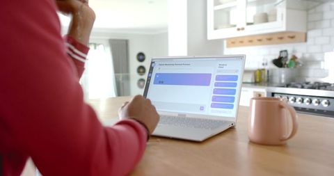 Woman engaging with ai chat for digital marketing at home